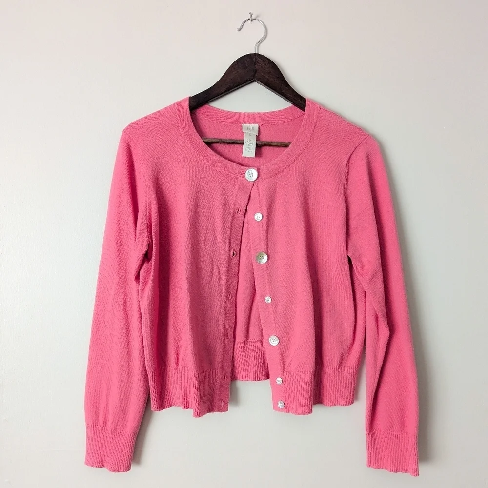 J Jill Pink Cotton Cardigan with Shell Buttons - Picture 1 of 3